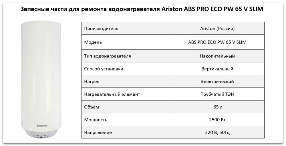 Купить запчасти Ariston ABS PRO ECO PW 65 V SLIM в Екатеринбурге