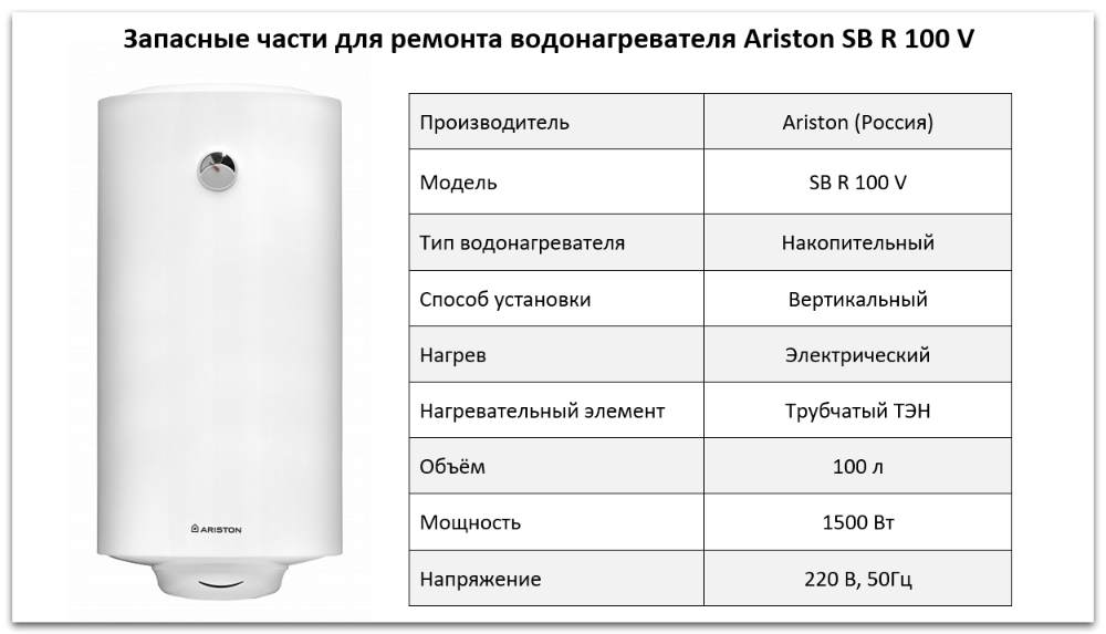 Купить запчасти Ariston SB R 100 V в Екатеринбурге